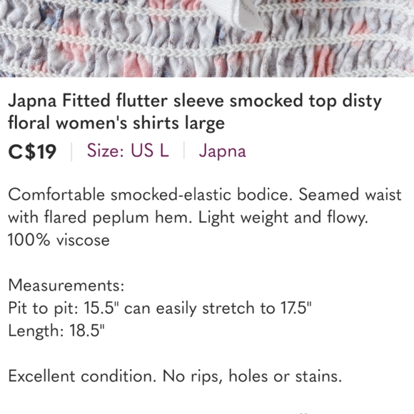 Japna Fitted flutter sleeve smocked top ditsy floral women's shirts large ruffle - Picture 8 of 8